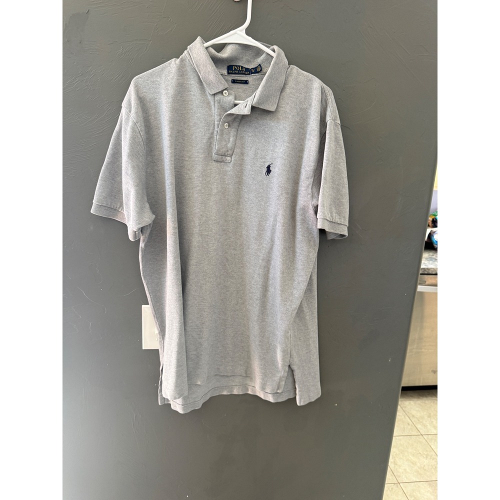 Polo Ralph Lauren Mens Classic Fit Grey Short Sleeve Pique Polo Shirt XL Hole